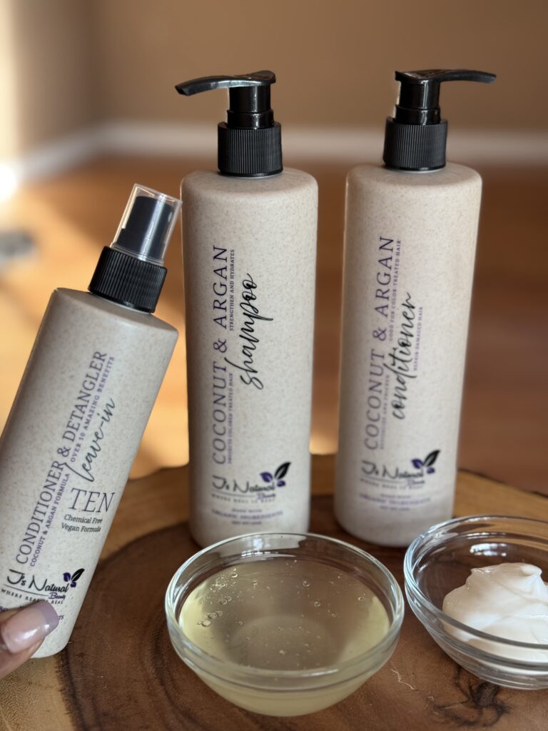 get the whole set of shampoo, conditioner and leave in