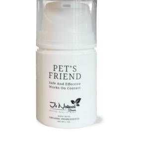 "Plant-based Pet's Friend ointment for animals with cuts, burns, itching, scratching, and biting relief."