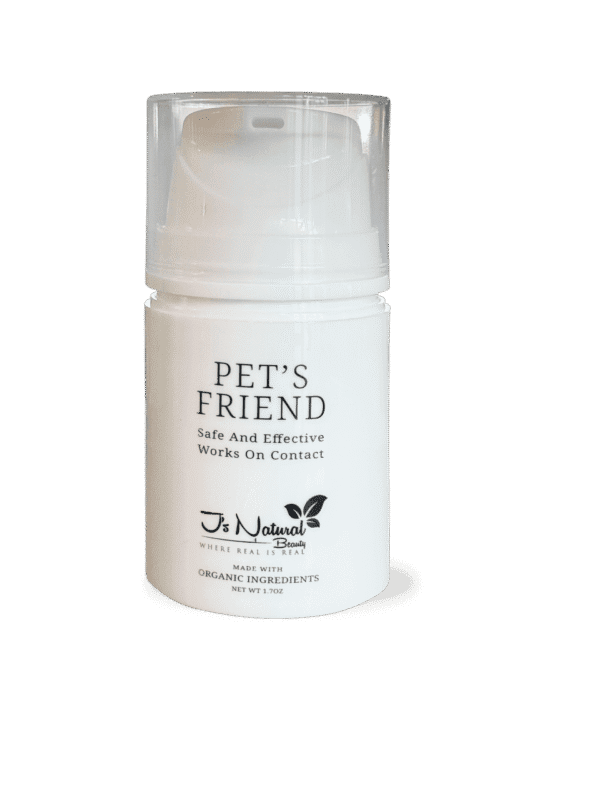 "Plant-based Pet's Friend ointment for animals with cuts, burns, itching, scratching, and biting relief."