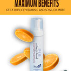 "Foaming vitamin C cleanser, plant-based, natural collagen booster, brightens skin, and reduces signs of aging."