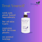 treat yourself with only plant based ingredients for all skin types. contains spf 30 from plants and no animal testing